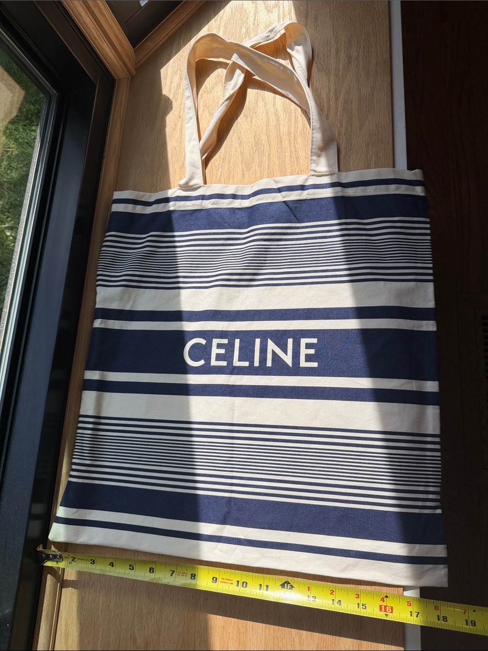 Celine Navy and Cream Striped Canvas Shopper Tote - Picture 4 of 4
